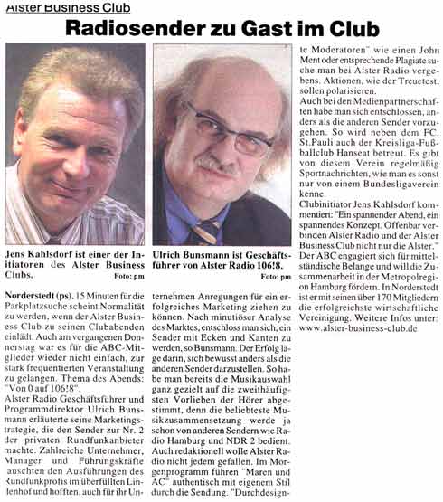 Radiosender zu Gast beim Alster Business Club